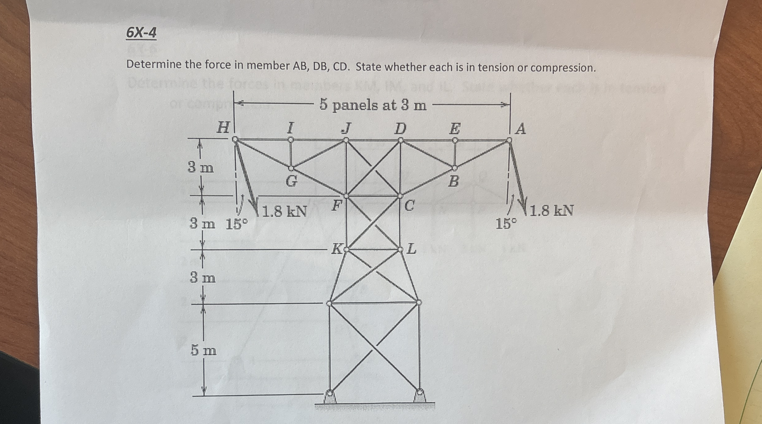 6 x - 4 Determine the force in member A B , D B ,