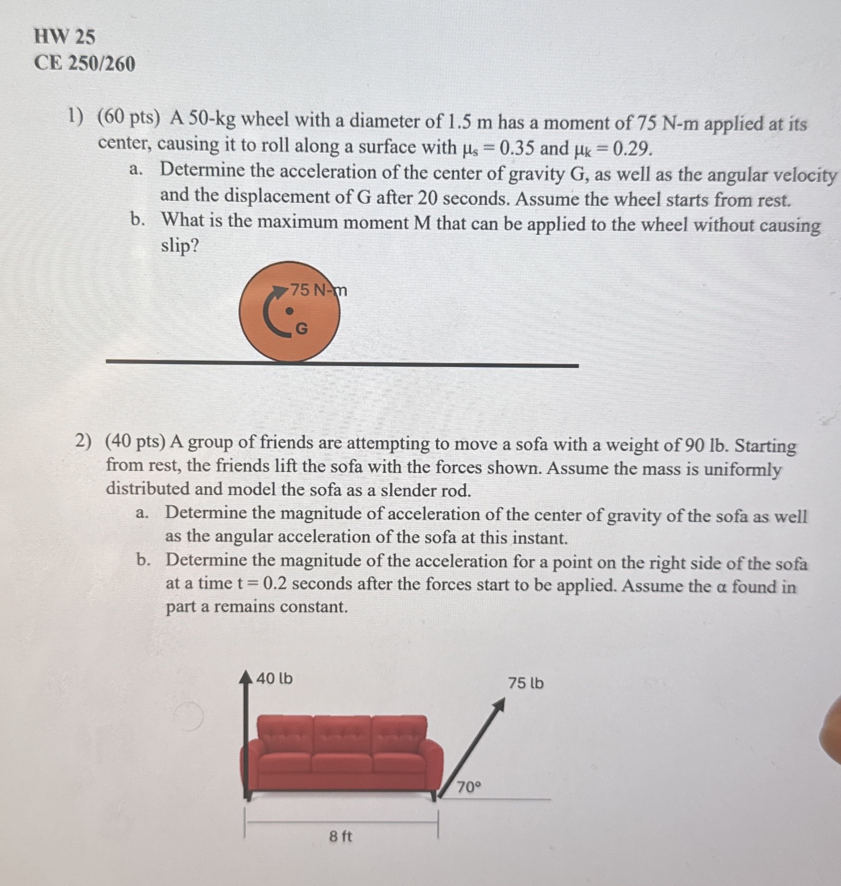 HW 2 5 CE 2 5 0 / 2 6 0 ( 6 0 pts ) A 5 0 - k g