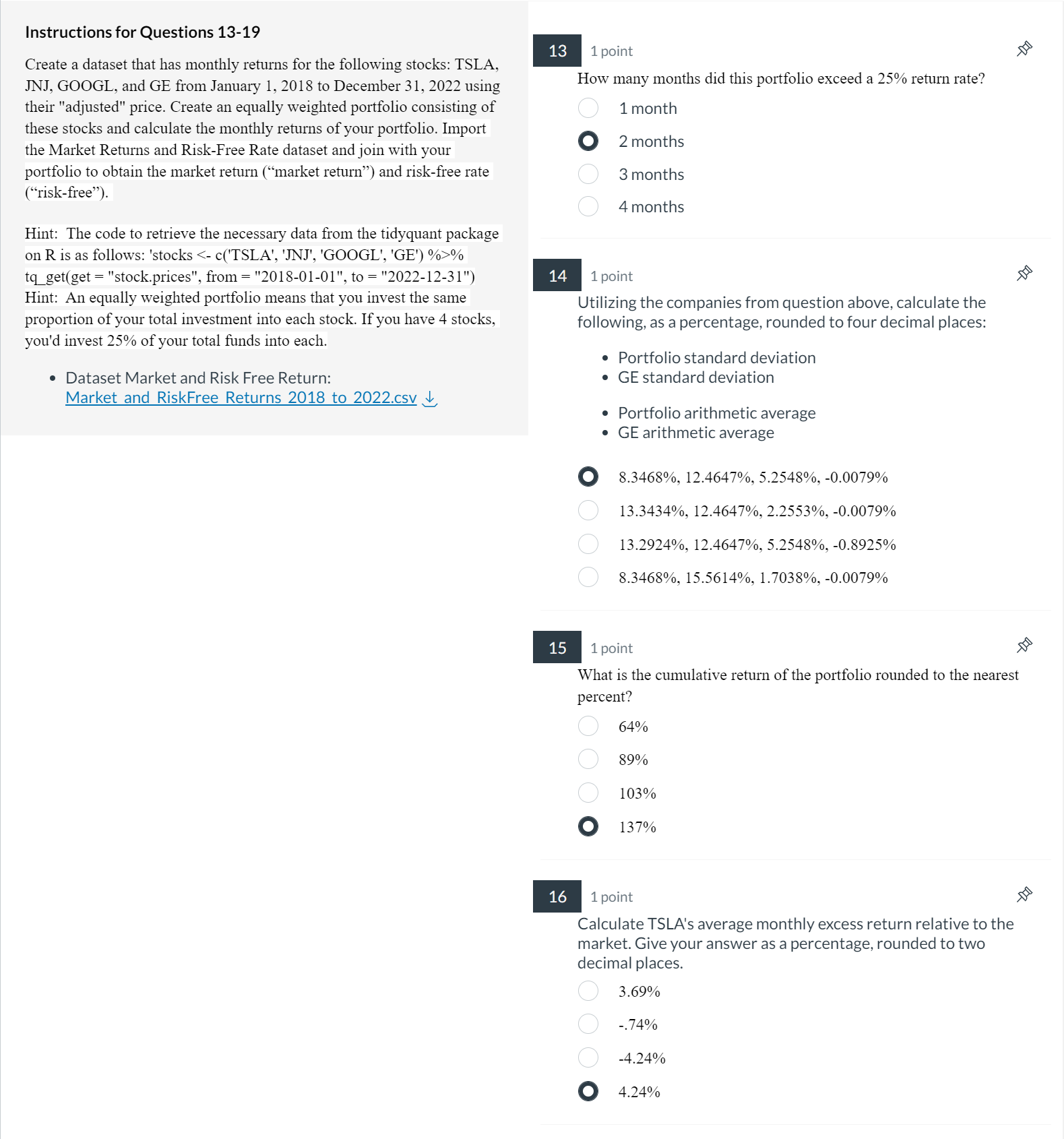 Instructions for Questions 13-19 Create a dataset