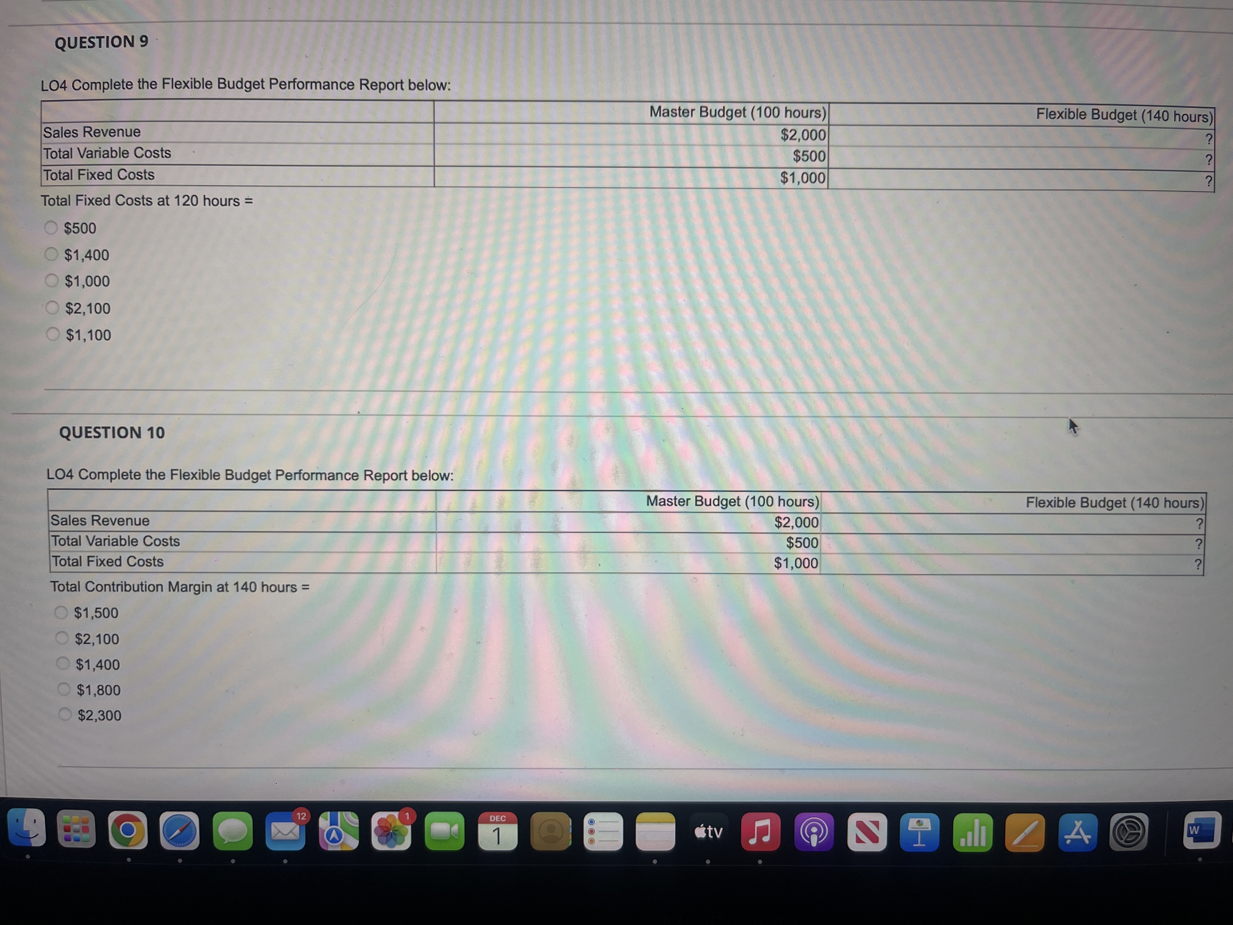 QUESTION 9 LO4 Complete the Flexible Budget