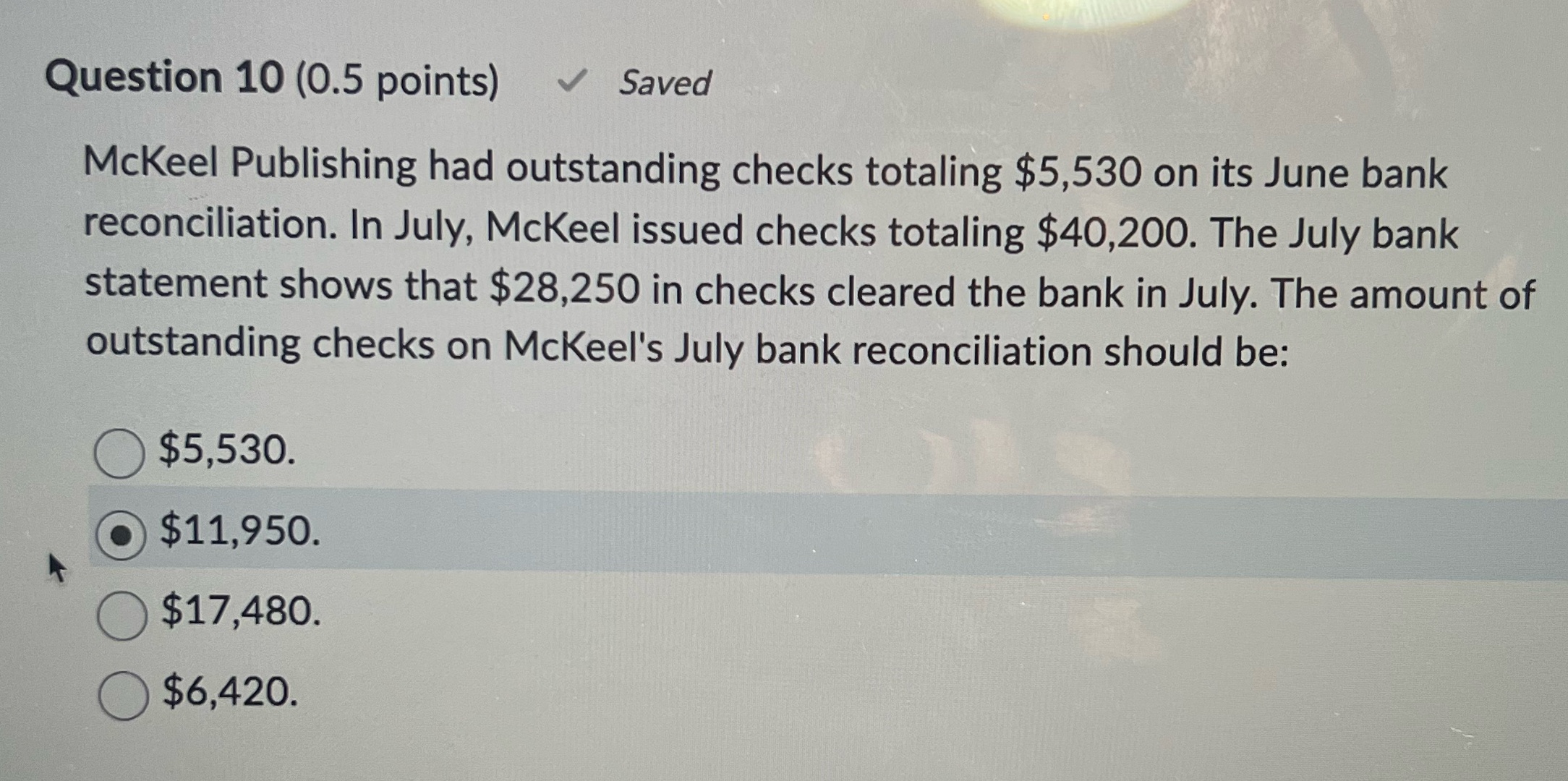solve Question 10 (0.5 points) Saved Mckeel