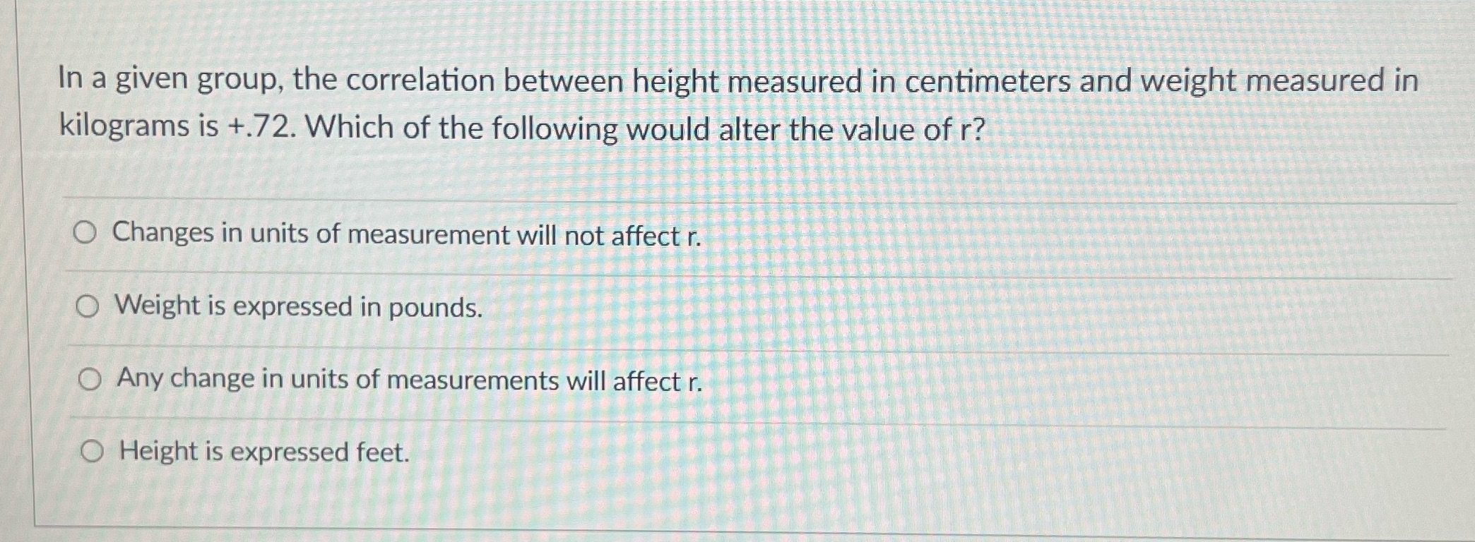 In a given group, the correlation between height