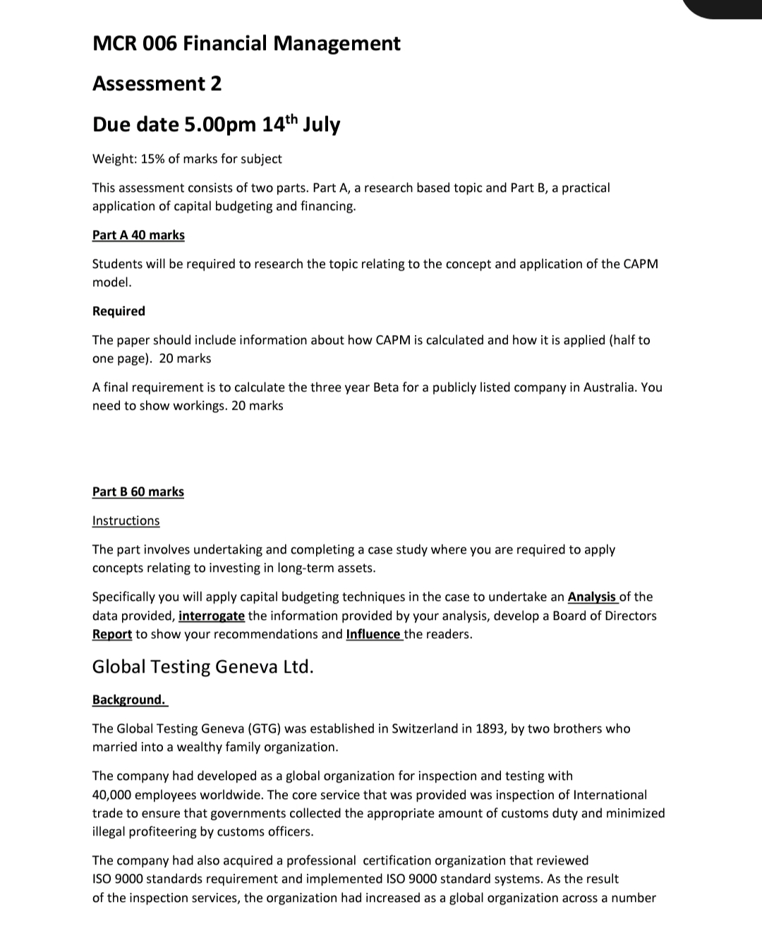 I need following Part 1 and Part 2 case study