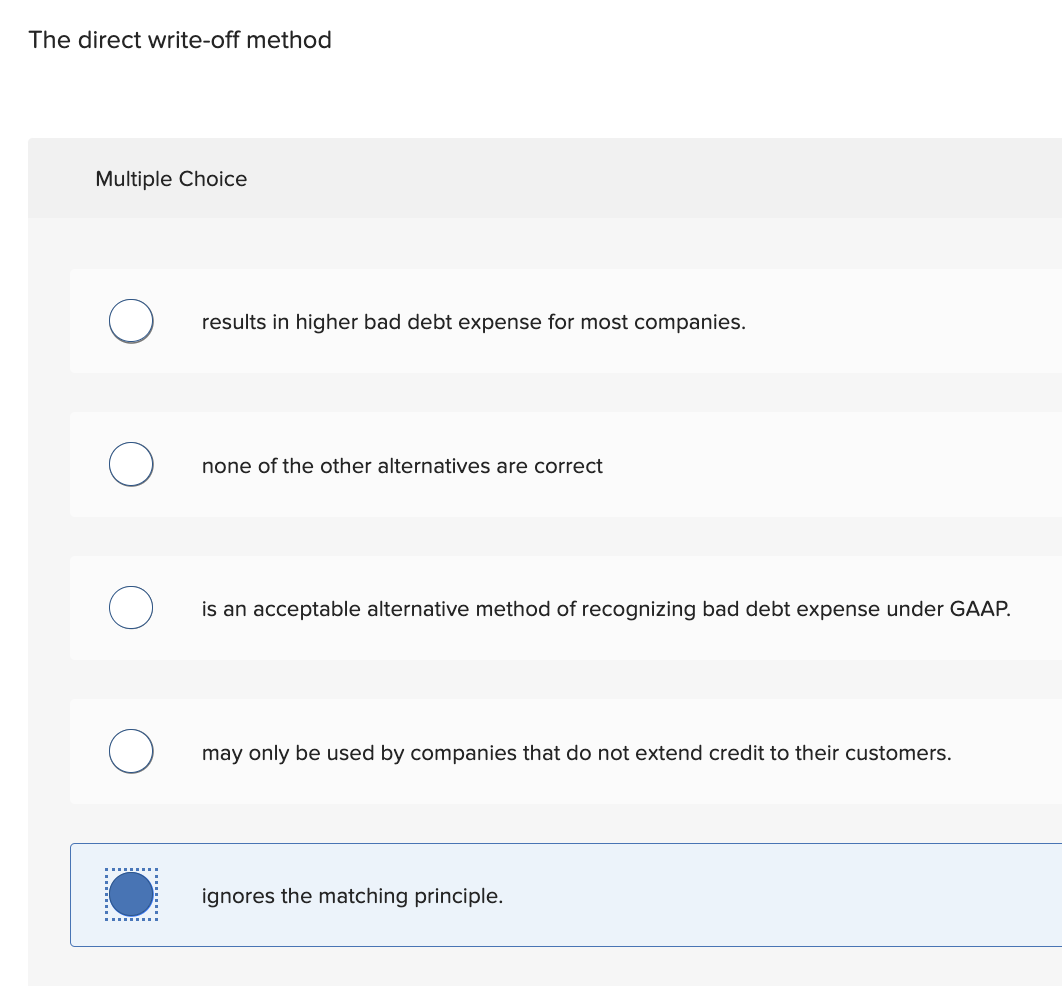 The direct write-off method Multiple Choice 0