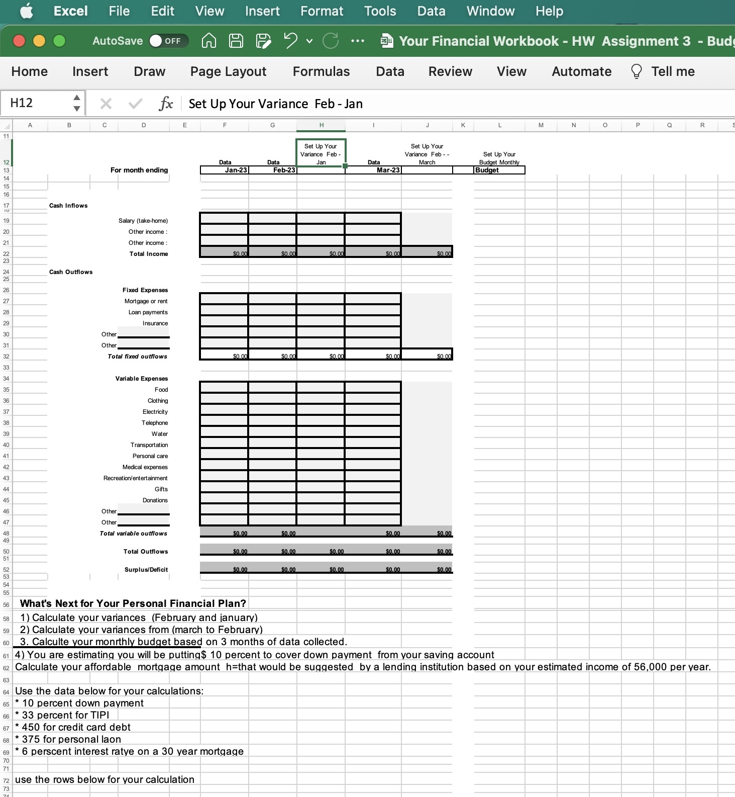 Excel File Edit View Insert Format Tools Data