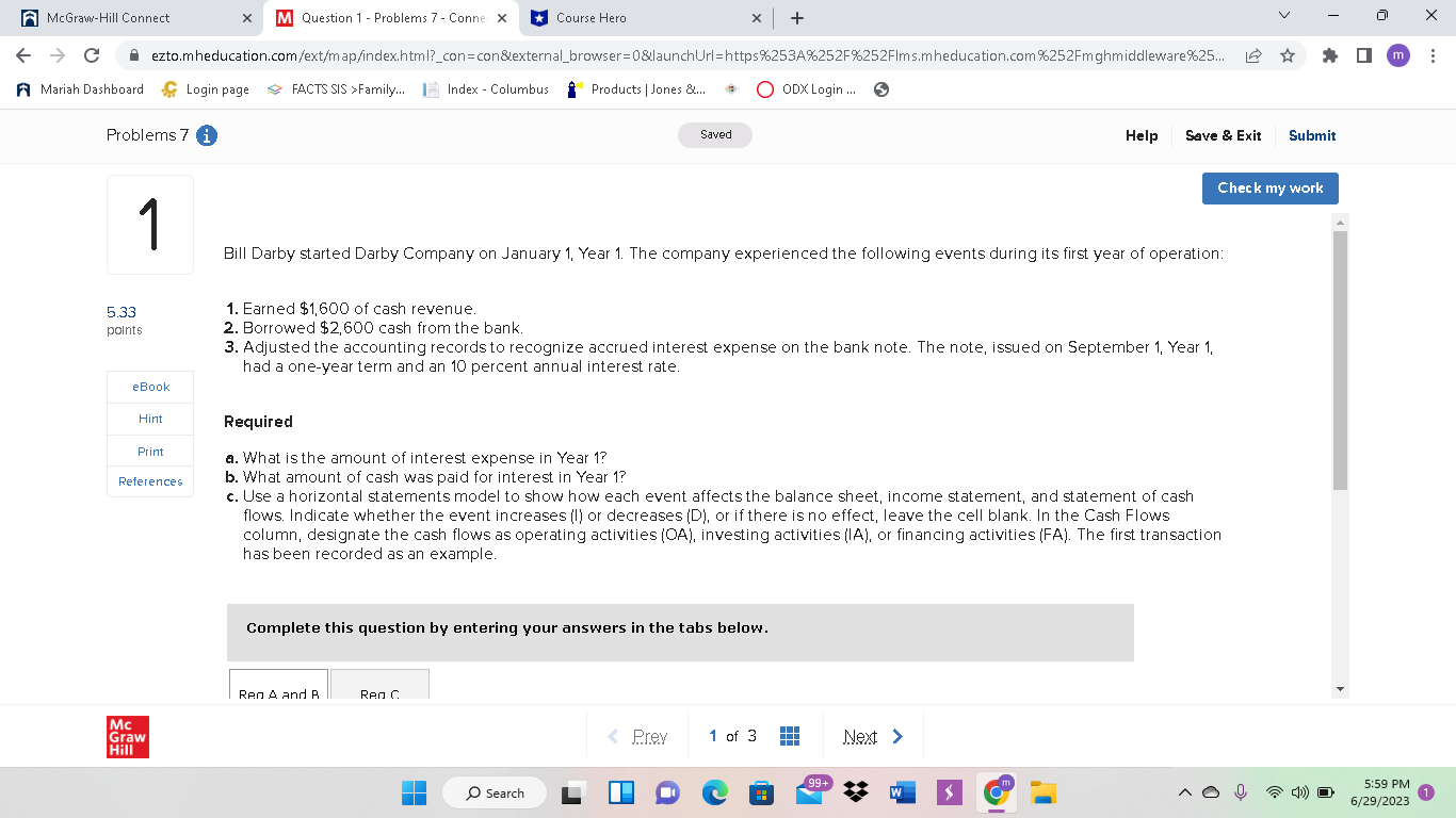 V X A McGraw-Hill Connect X M Question 3 -