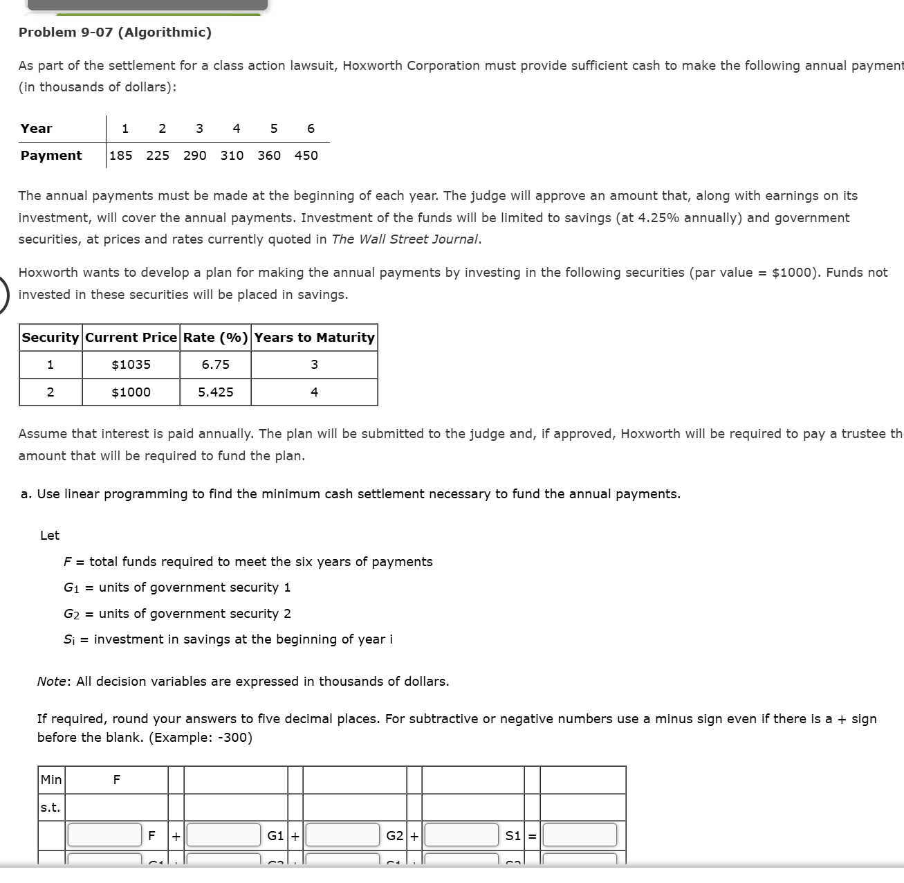 . Problem 9-07 (Algorithmic) As part of the