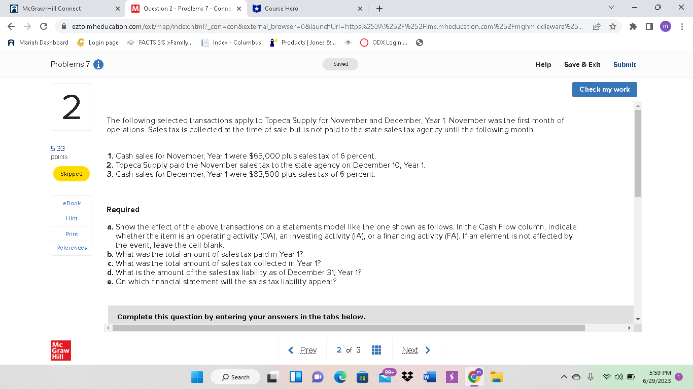 V X A McGraw-Hill Connect X M Question 3 -