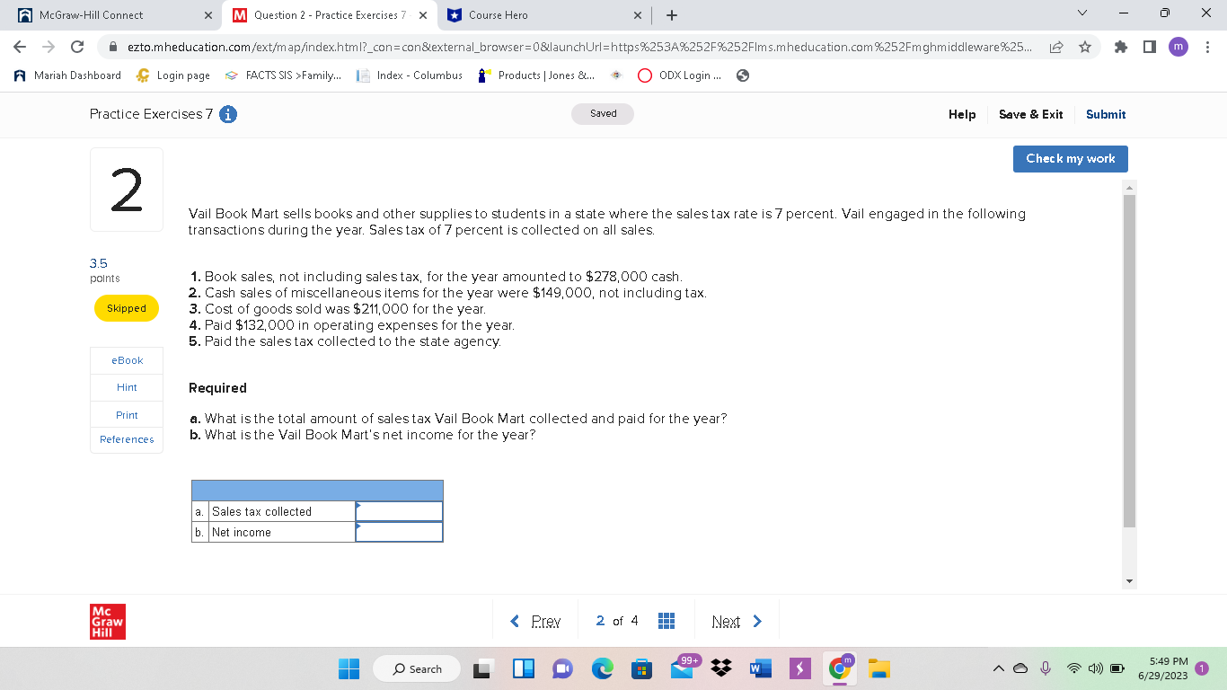 V X A McGraw-Hill Connect X M Question 3 -