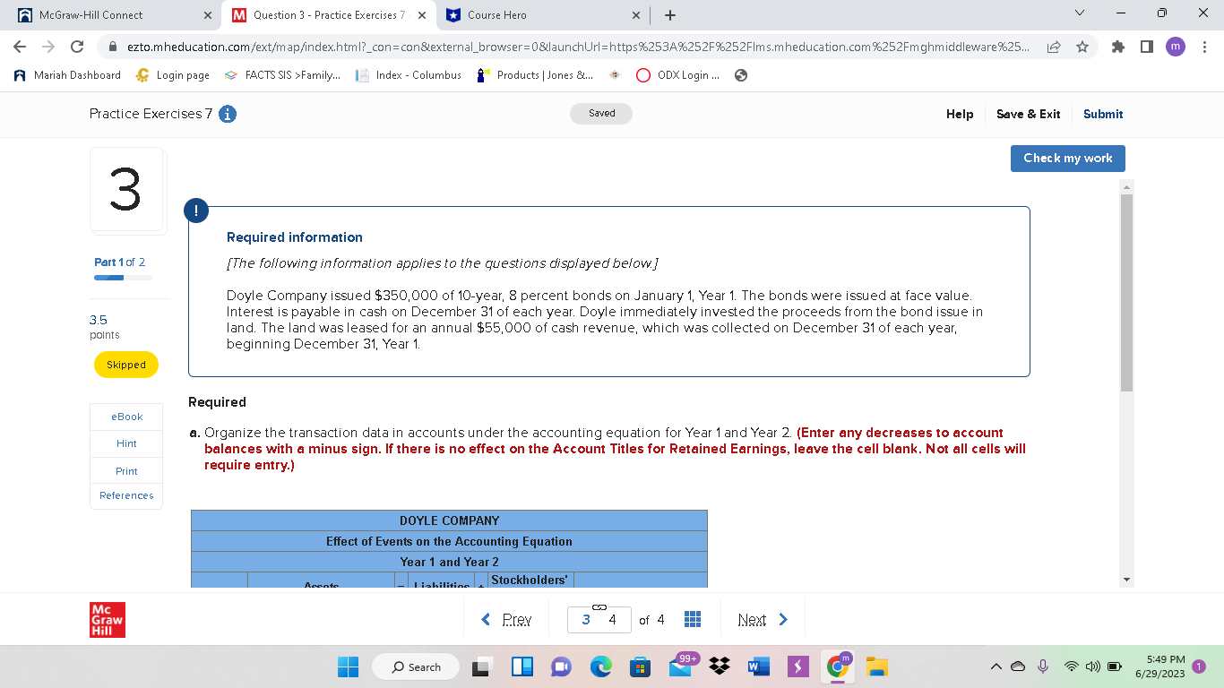 V X A McGraw-Hill Connect X M Question 3 -