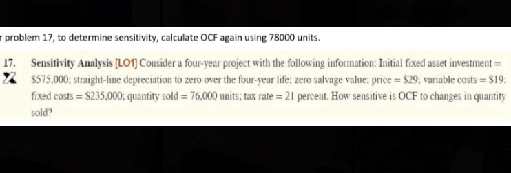 After solving calculate OCF again using 78000