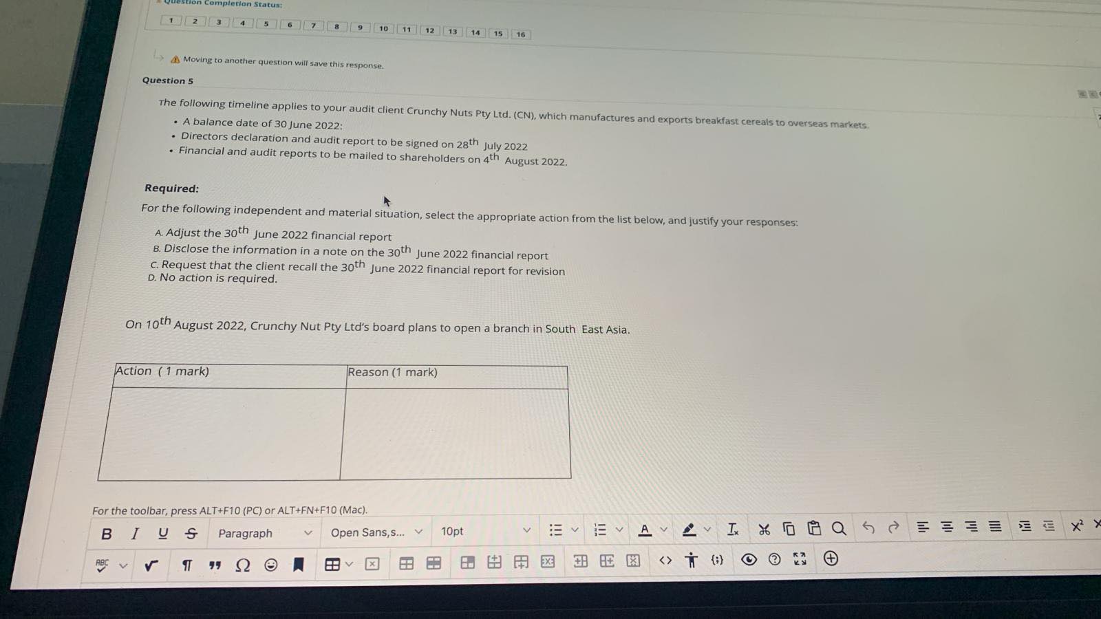 Please fill out the box containing the action