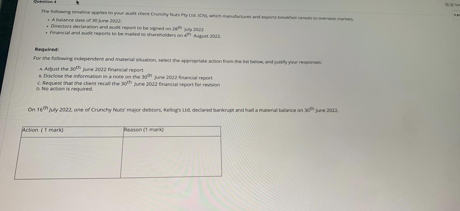 Please fill out the box containing the action