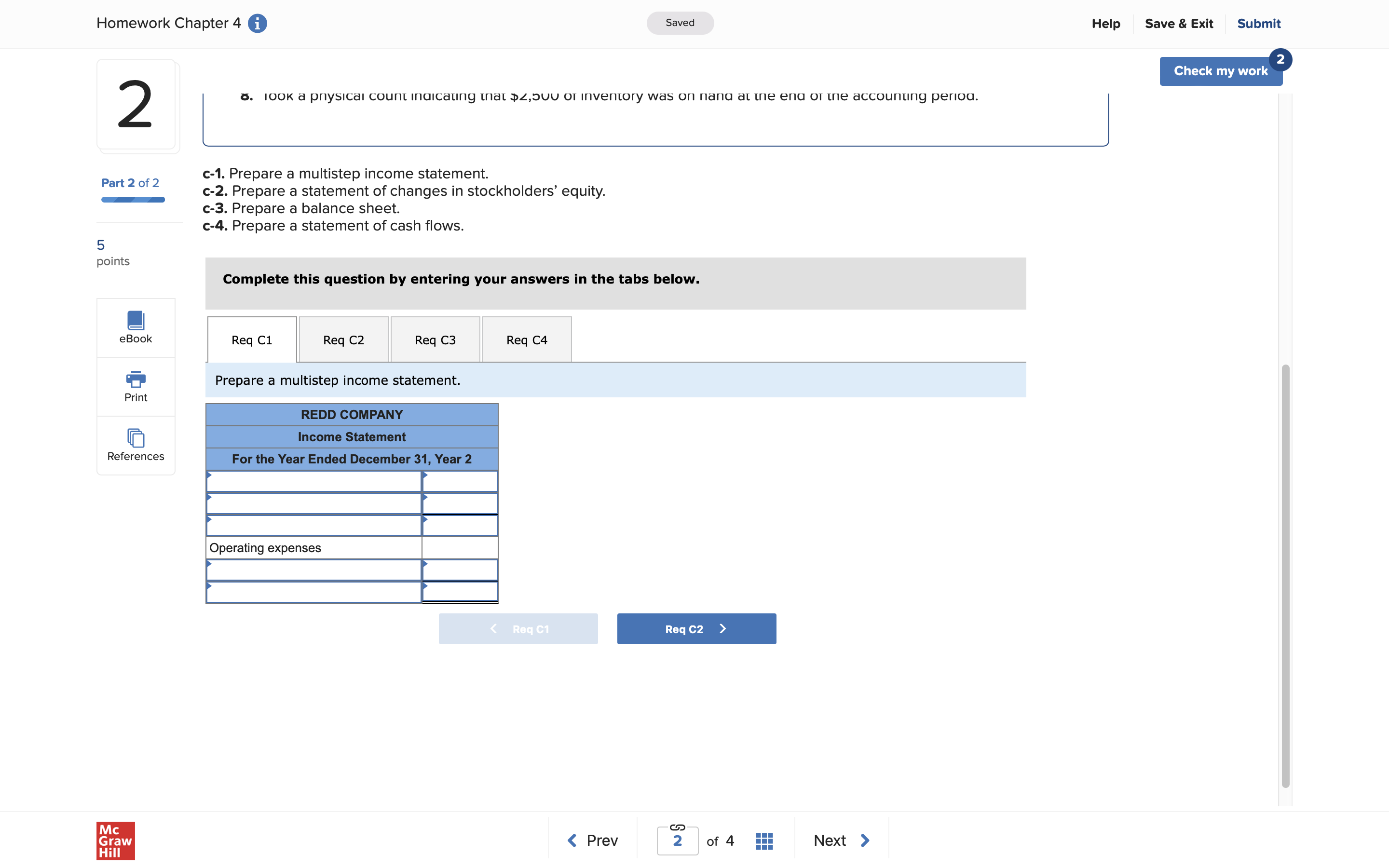 Homework Chapter 4 0 Saved 2o Part20f2 5 points