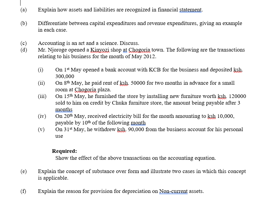 (C) (d) (e) Explain how assets and liabilities