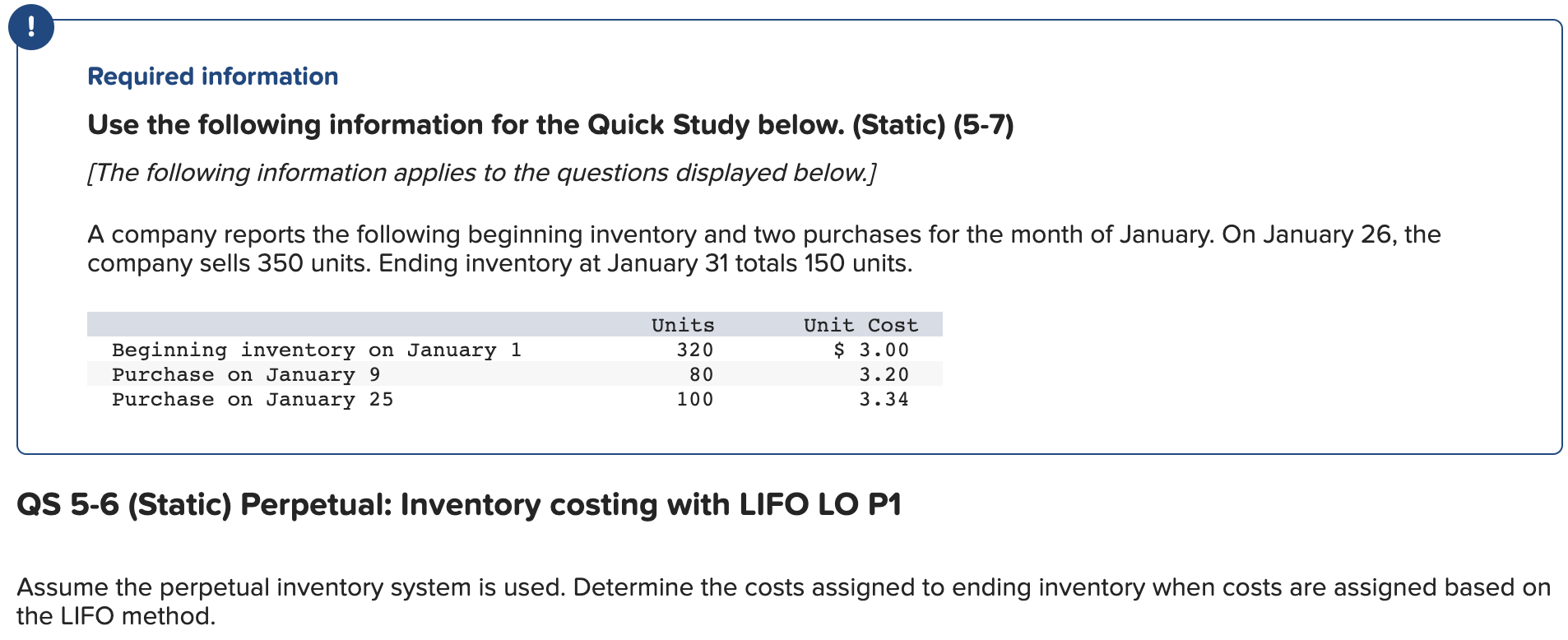 Required information Use the following