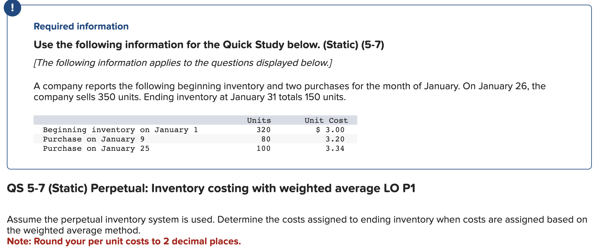 Required information Use the following