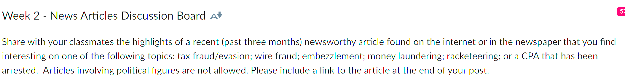 Week 2 - News Articles Discussion Board A* E