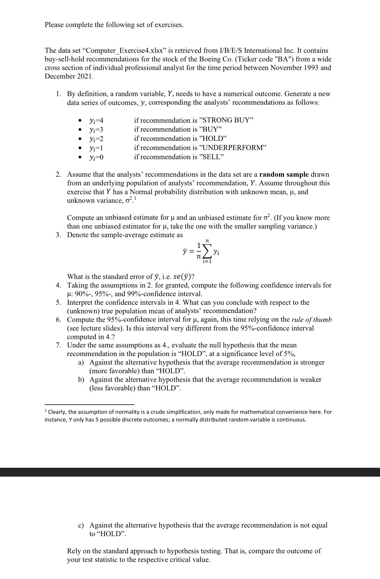 please explain what to do on excel for each