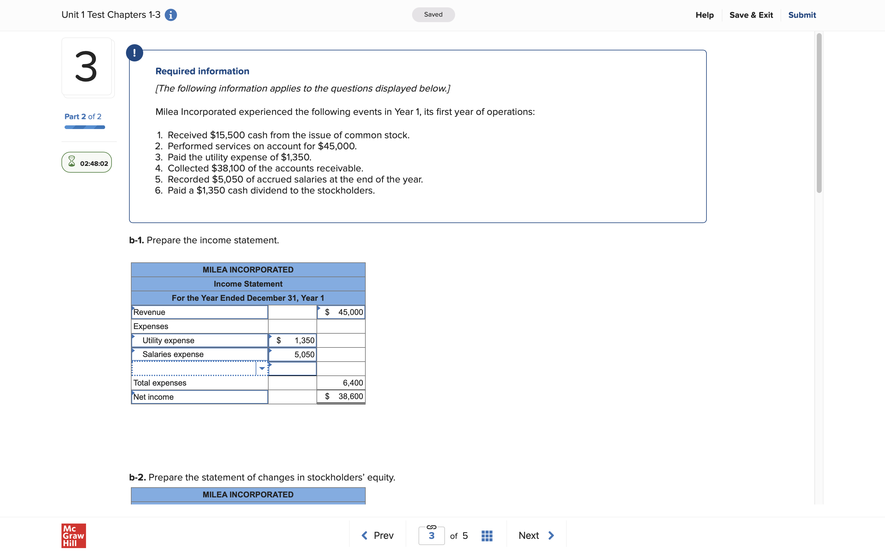 Unit1Test Chapters 1-3 0 Saved Help Save& Exlt