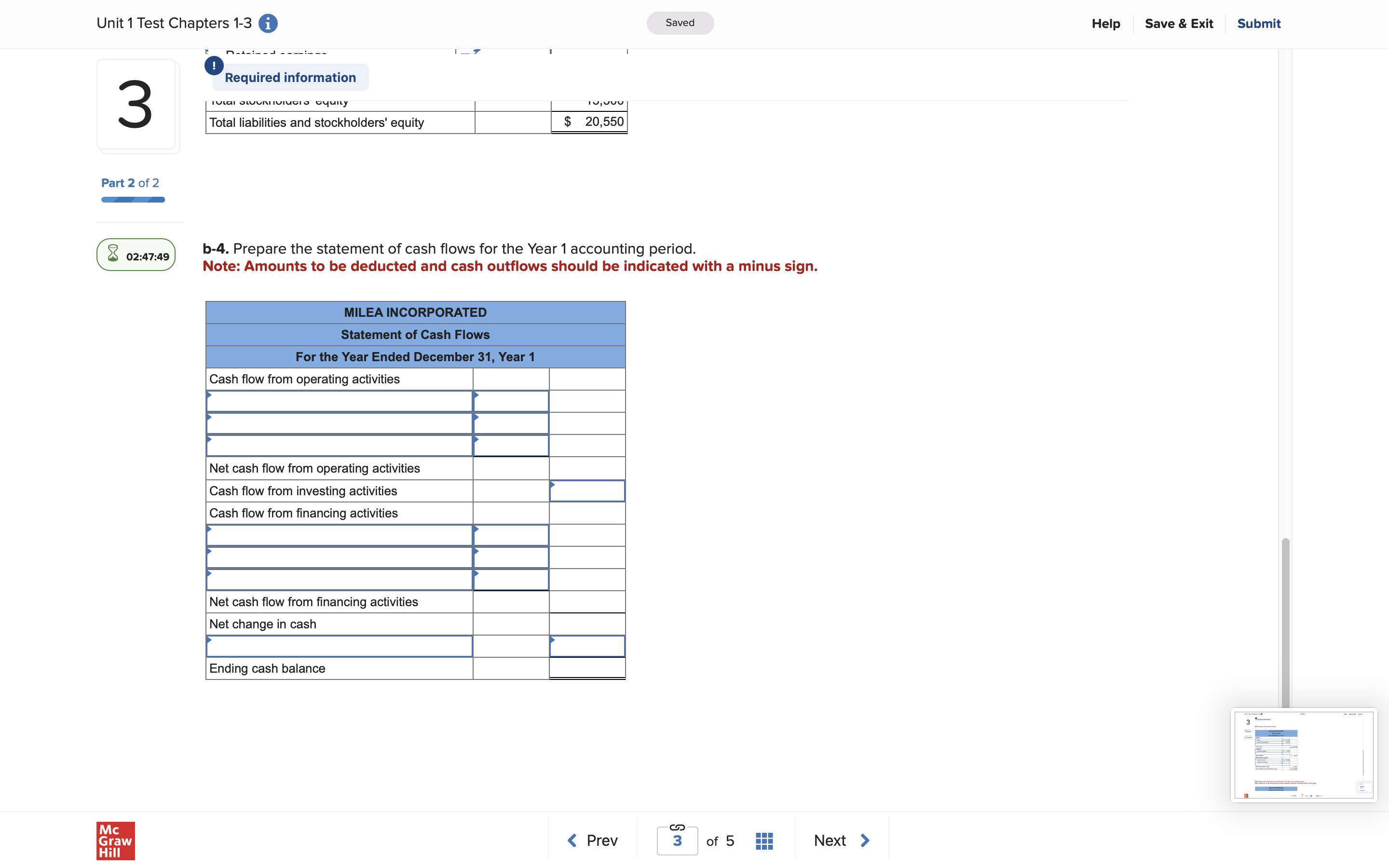 Unit1Test Chapters 1-3 0 Saved Help Save& Exlt