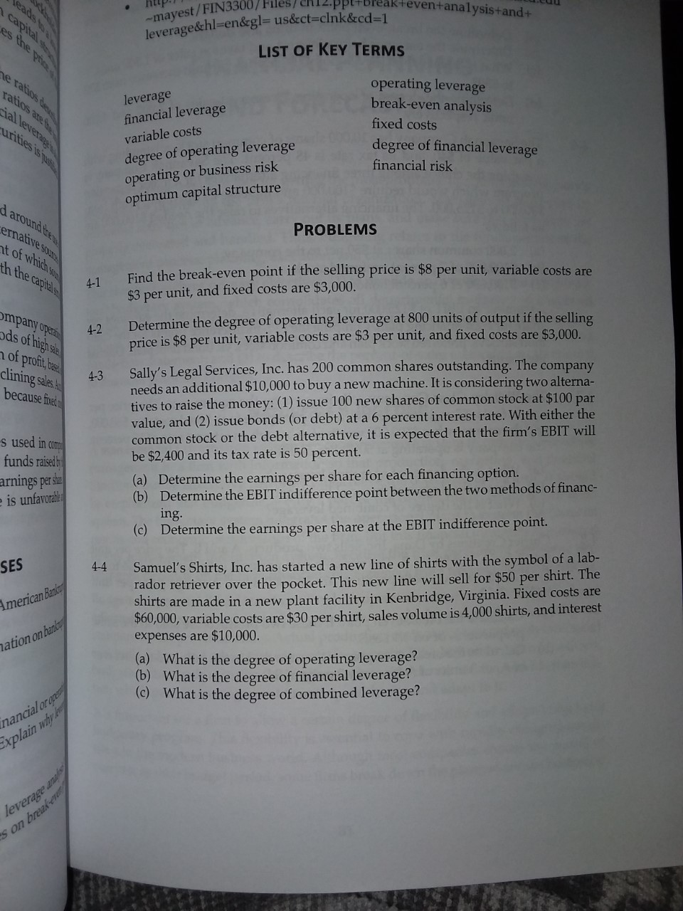 Need help solving 4-4, 4-5, 4-7, and 4-8: capital