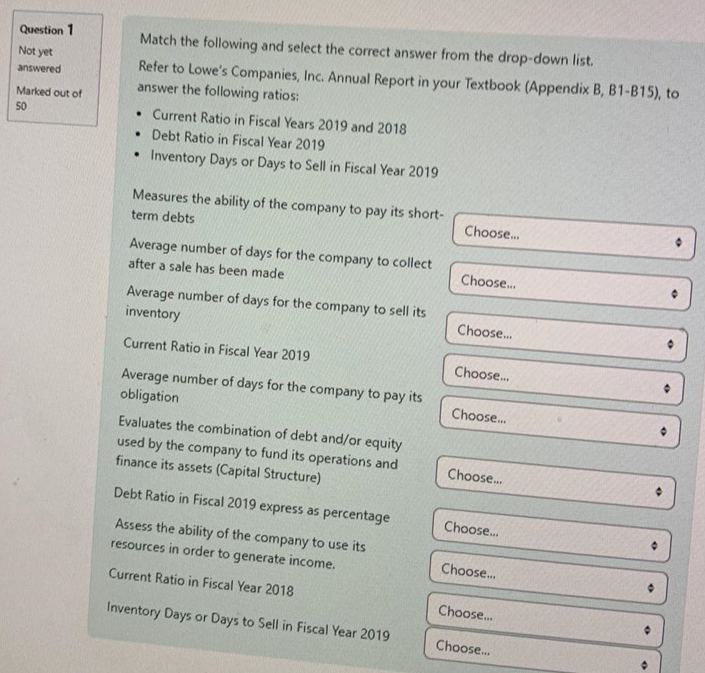 Financial Analysis (first Image is the test question) Question 1 Match the