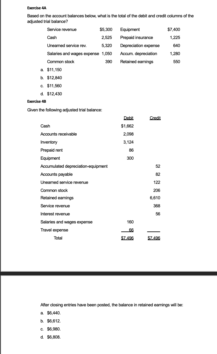 Exercise\" Based on the acccunt balances below,