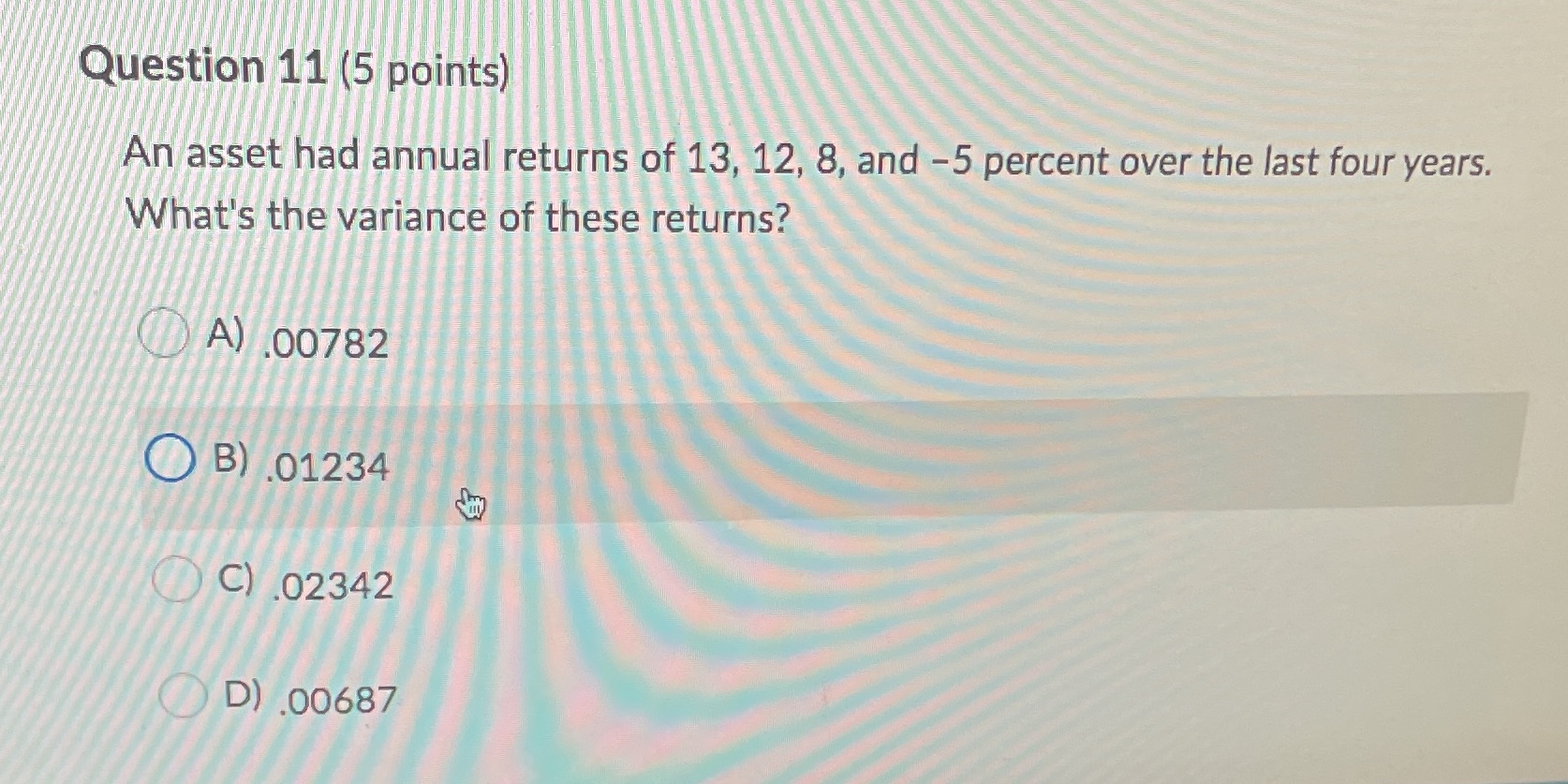 Help Question 11 (5 points) An asset had annual