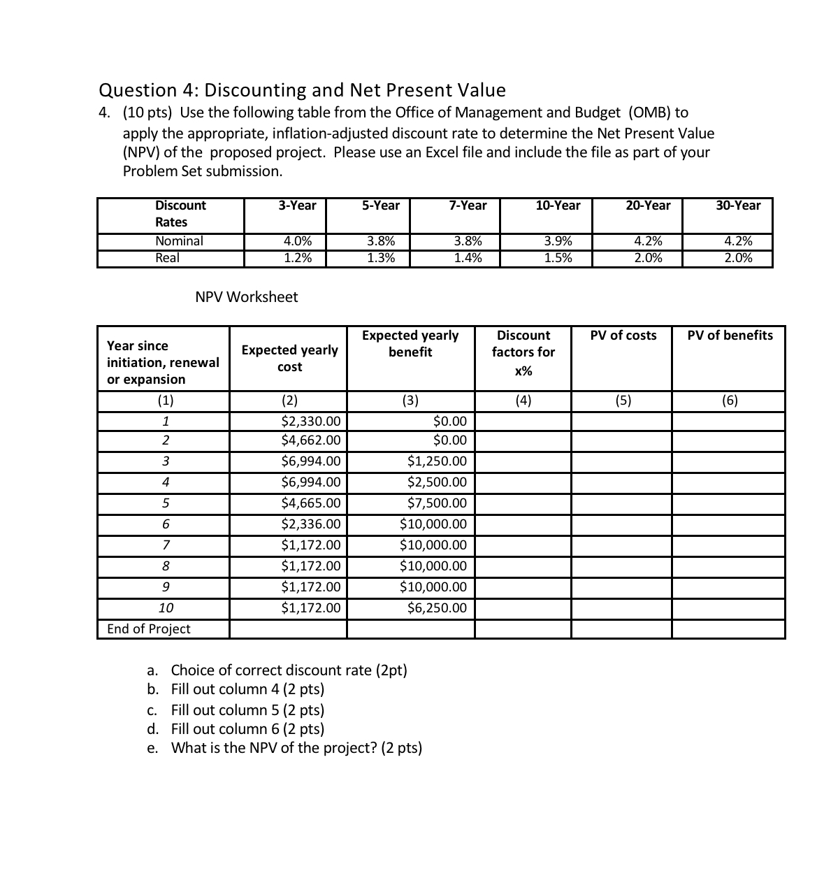 Question 4: Discounting and Net Present Value 4.