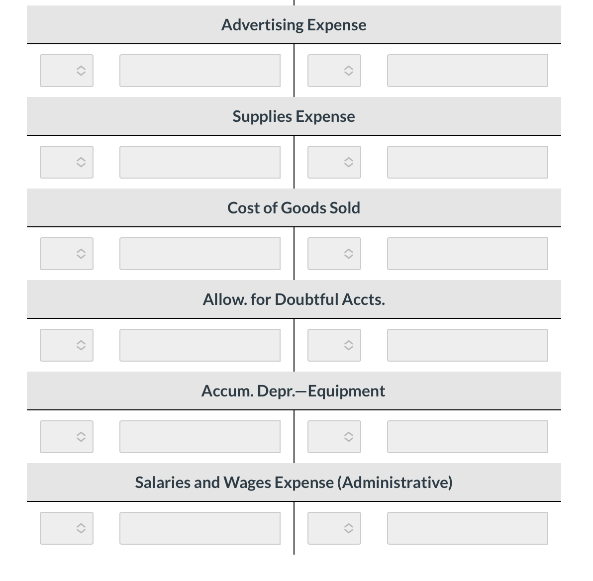 Construct T Accounts and enter the balances