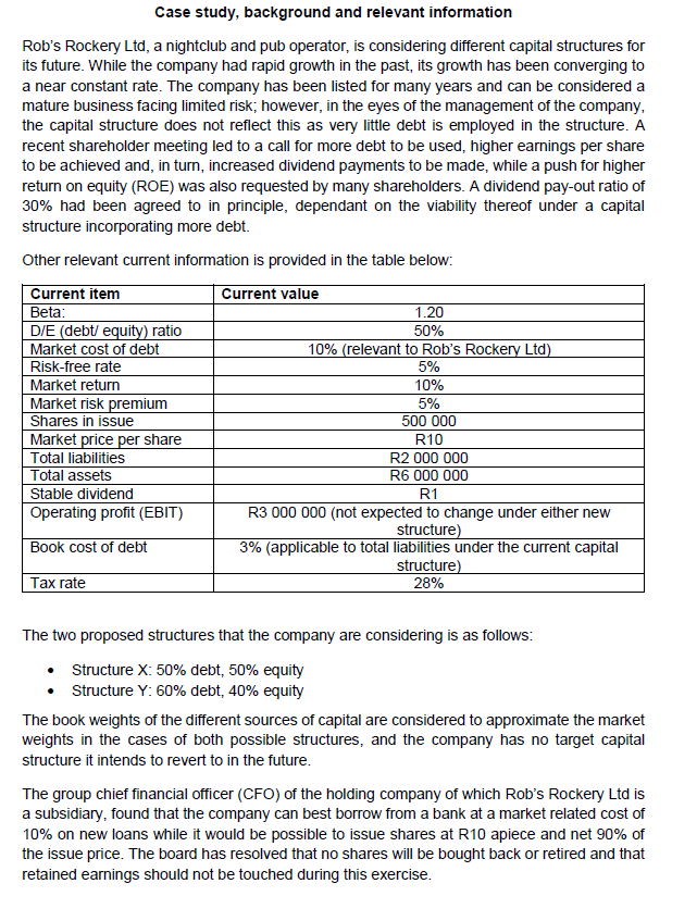 Case study, background and relevant information