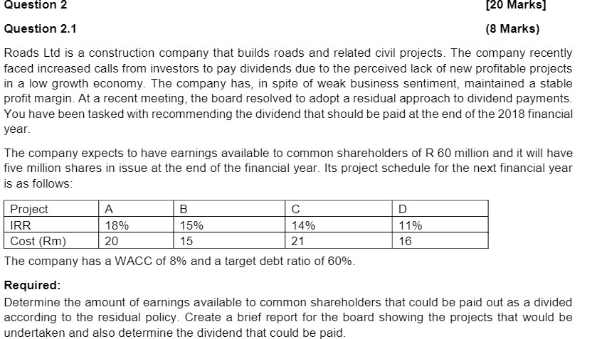 Question 2 [20 Marks] Question 2.1 (3 Marks)
