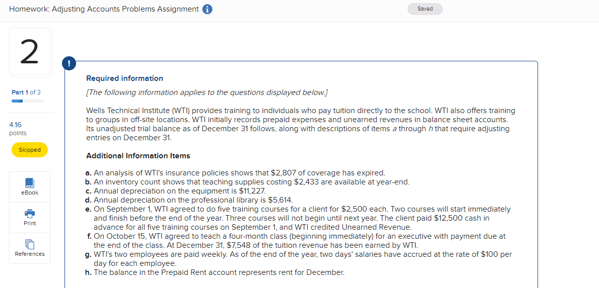 Homework: Adjusting Accounts Problems Assignment