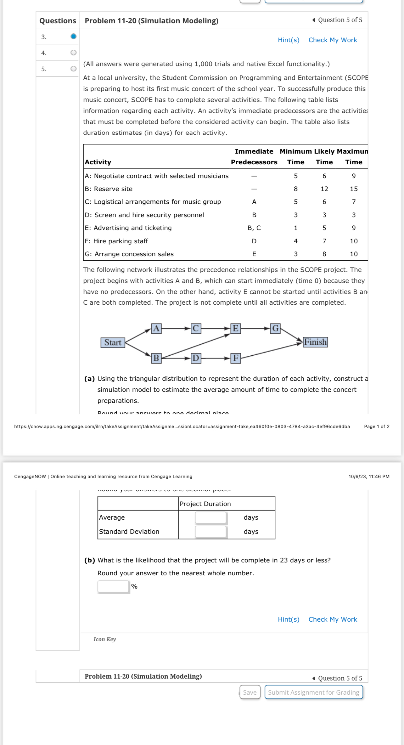 Questions Problem 11-20 (Simulation Modeling) I