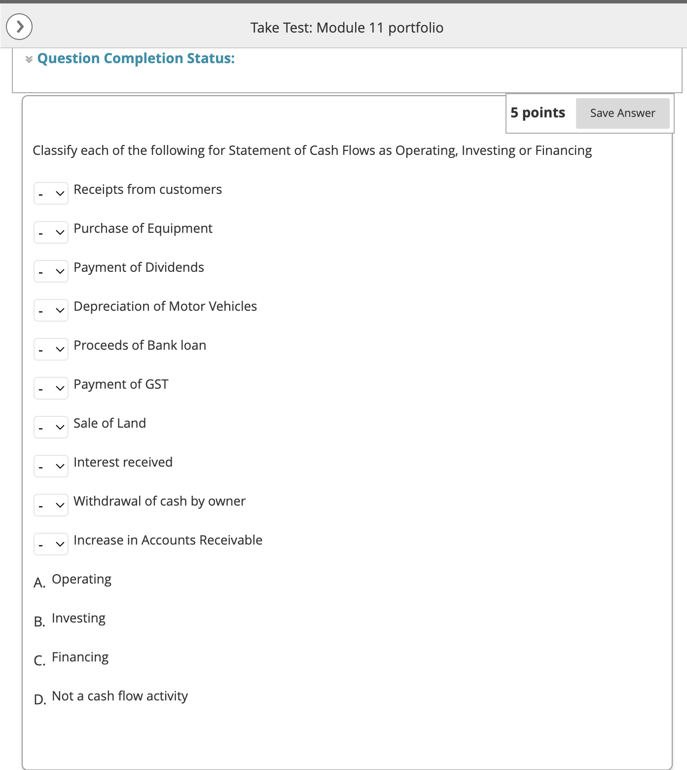 G) Take Test: Module 11 portfolio v Question