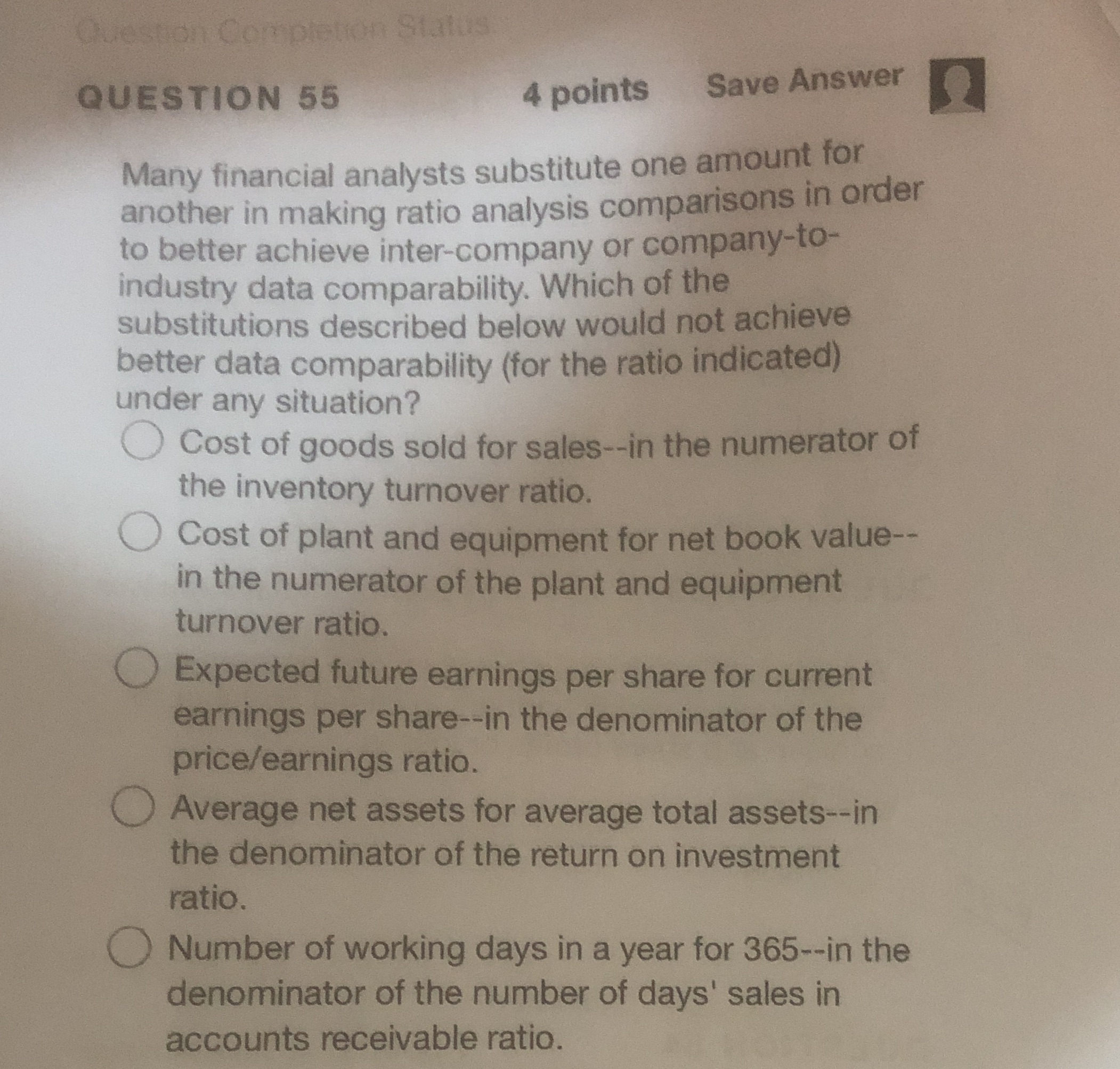 Question Completion Status QUESTION 55 4 points