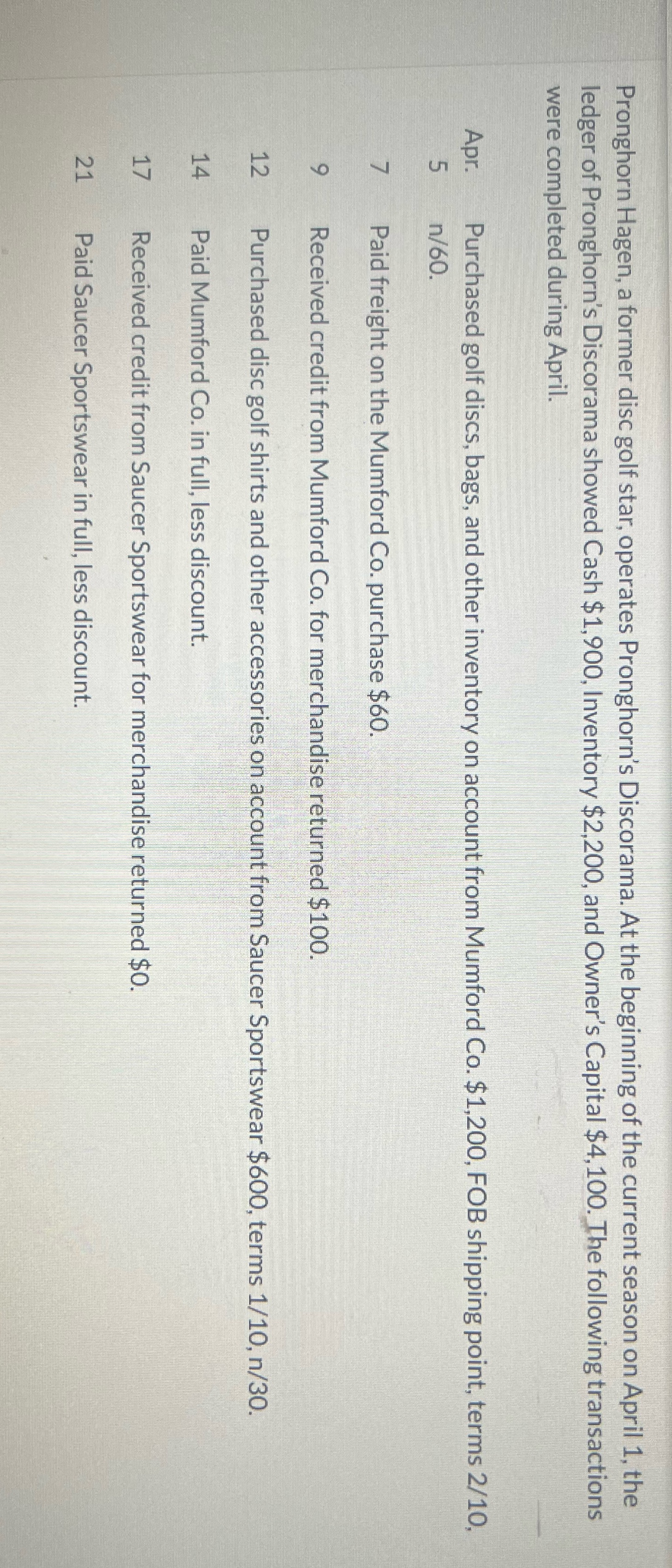 Journalize the Apple transactions using a