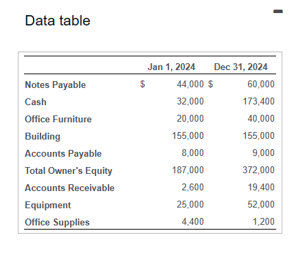 Data table Jan 1, 2024 Dec 31, 2024 Notes Payable