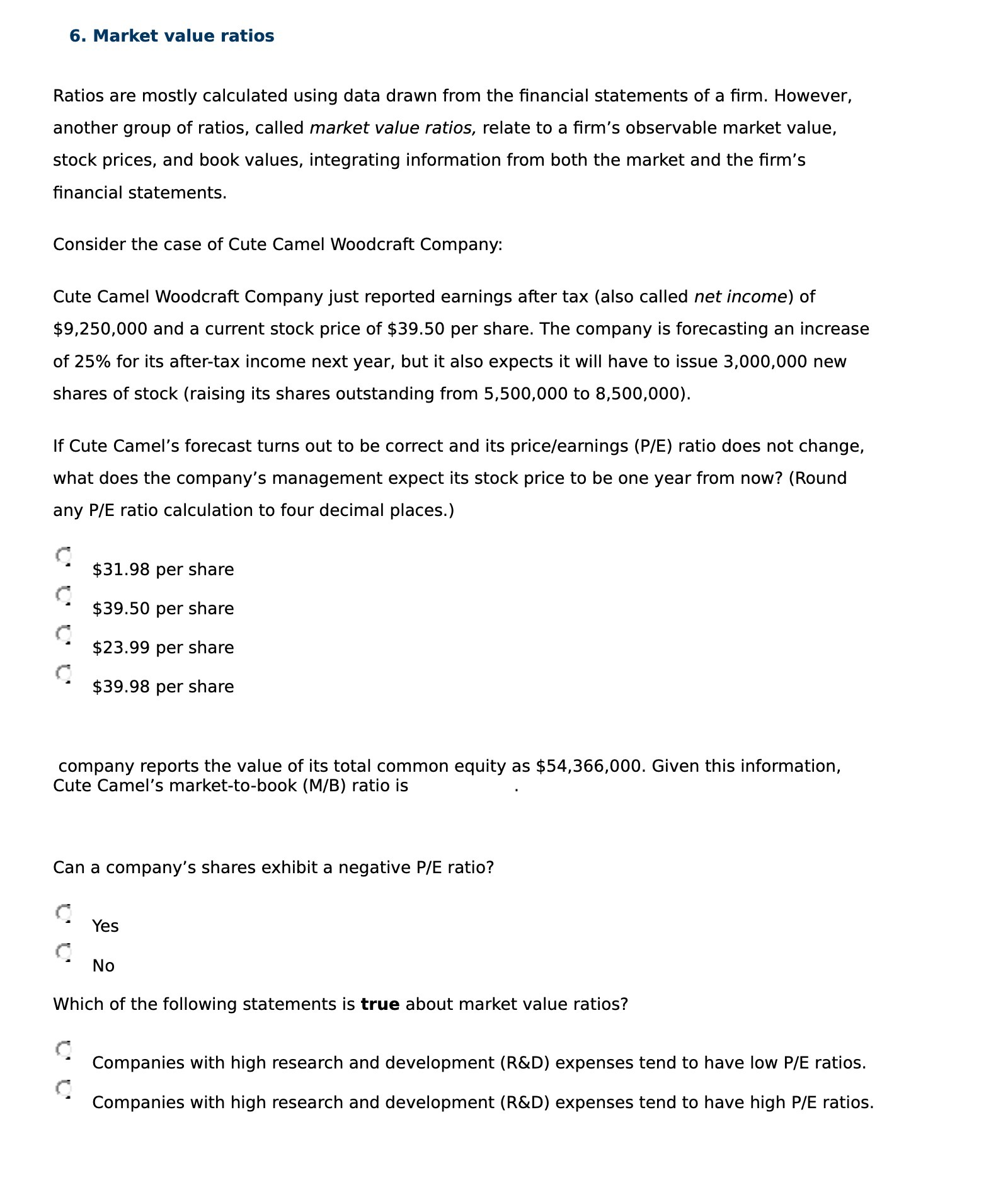 6. Market value ratios Ratios are mostly