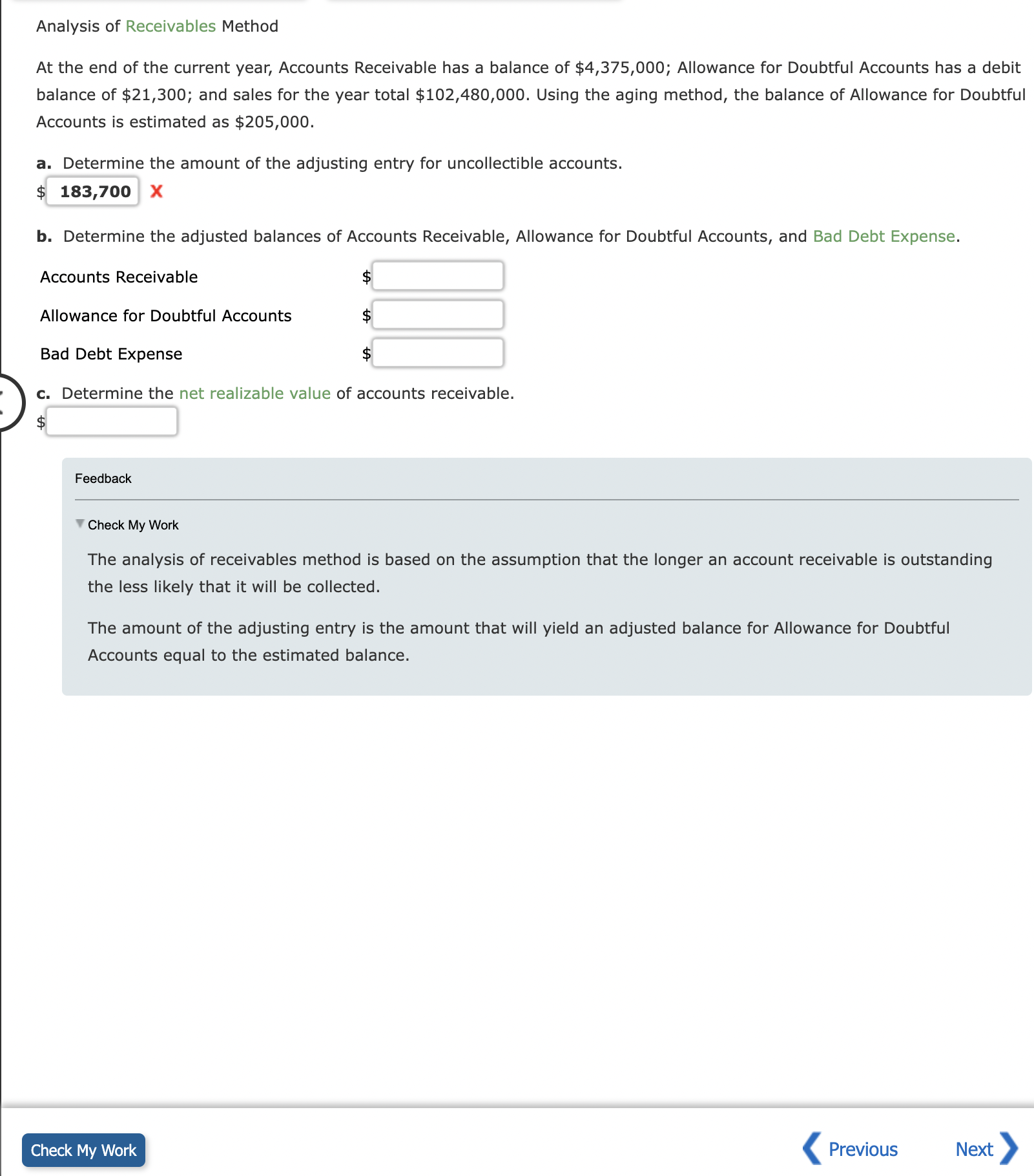 Can you help me answer... Analysis of Receivables