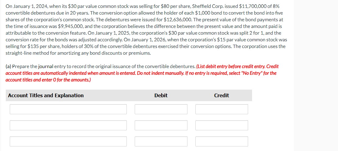 On January 1, 2024, when its $30 par value common