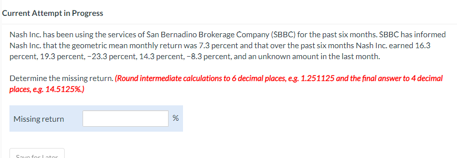 Current Attempt in Progress Nash Inc. has been