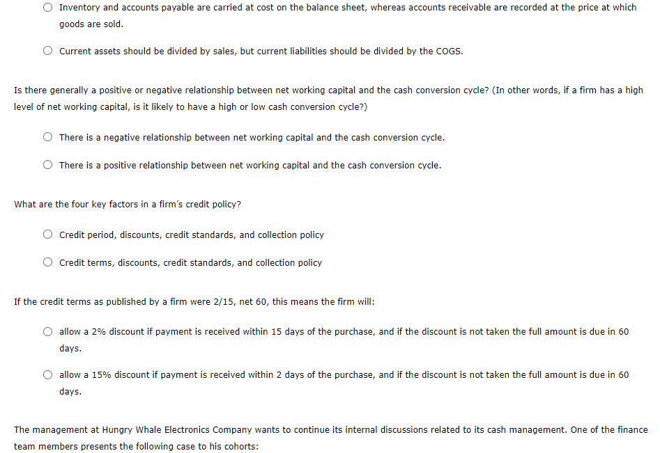 Cash conversion cycle Consider the case of Hungry