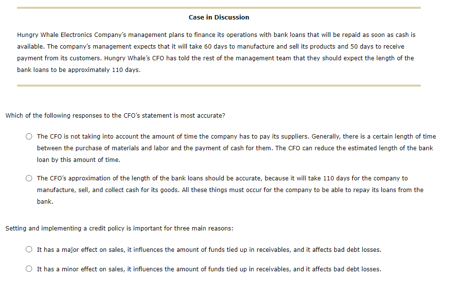 Cash conversion cycle Consider the case of Hungry