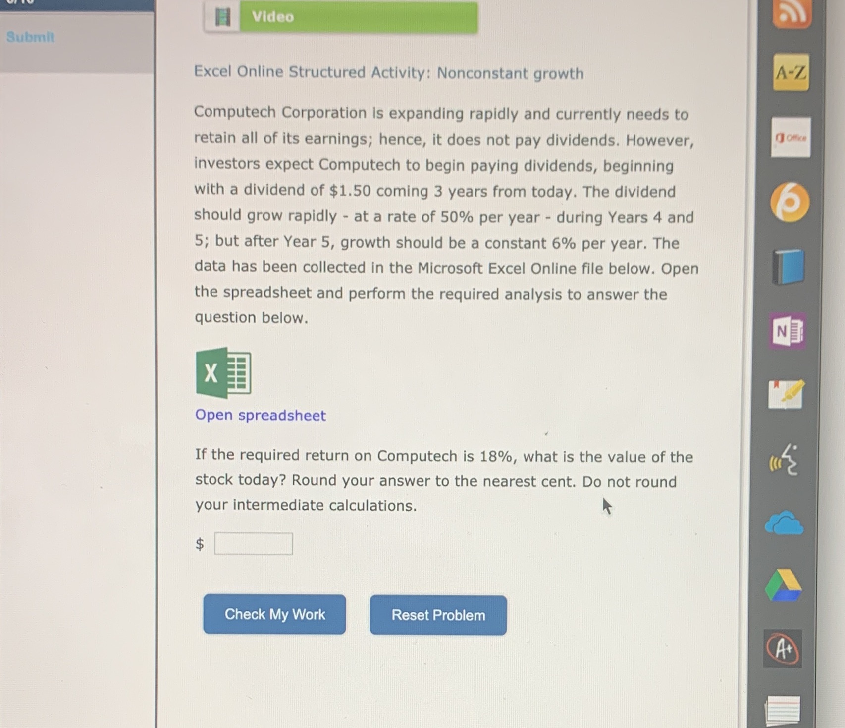 Video Submit Excel Online Structured Activity: