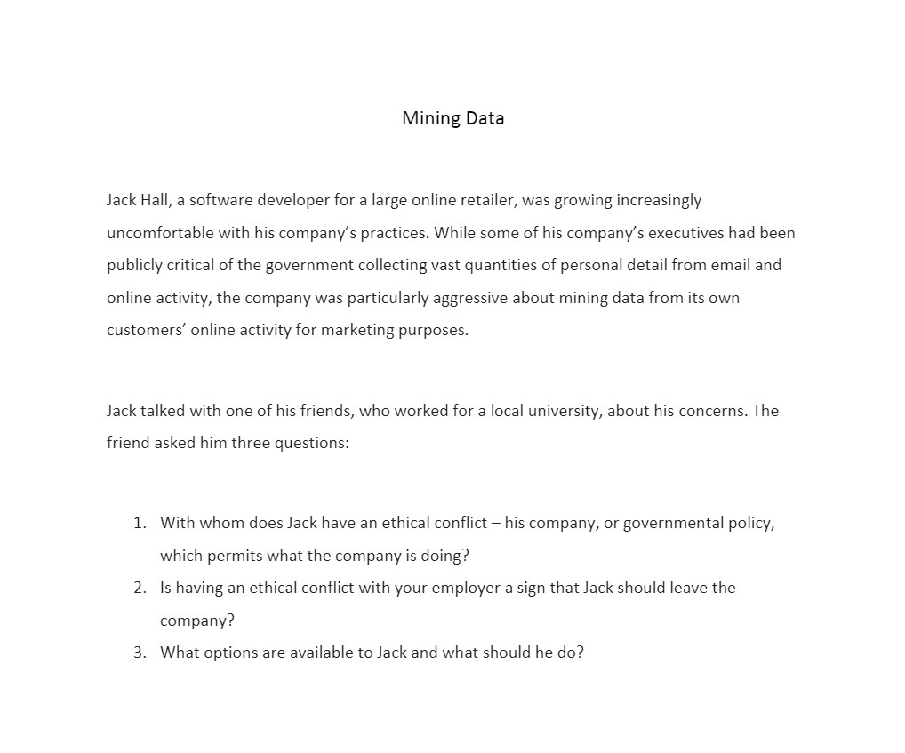 Mining Data Jack Hall, a software developer for a