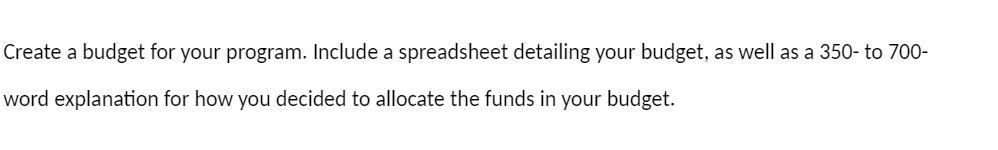 Create a budget for your program. Include a
