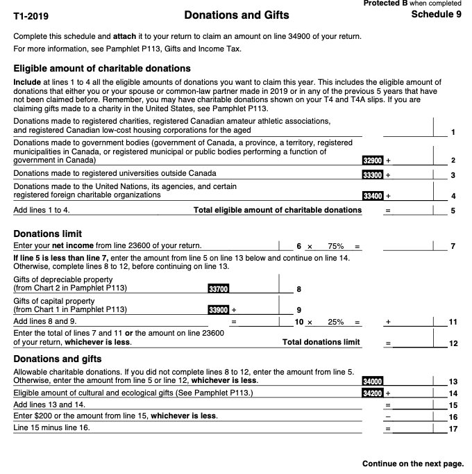 Protected B when completed T1-2019 Donations and