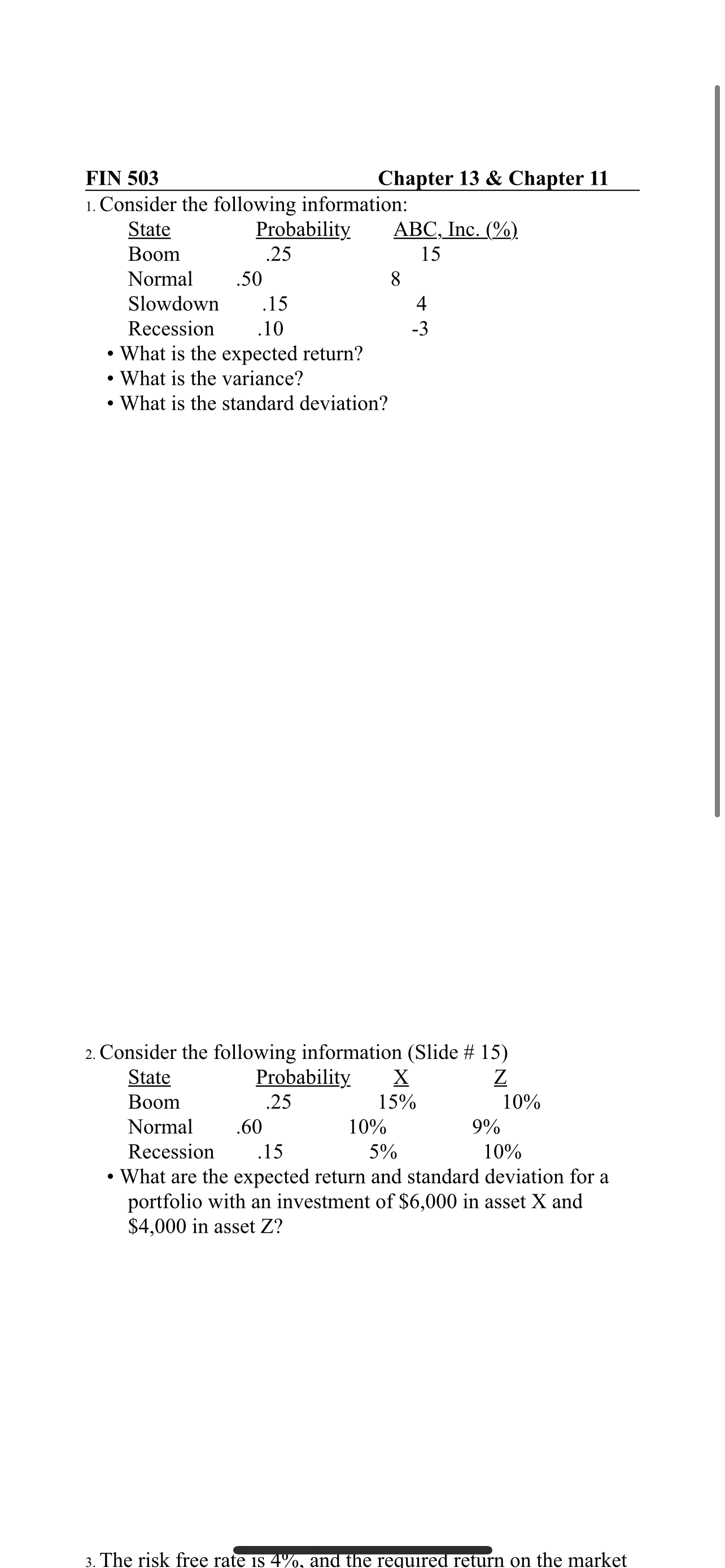 FIN 503 Chapter 13 & Chapter 11 1. Consider the
